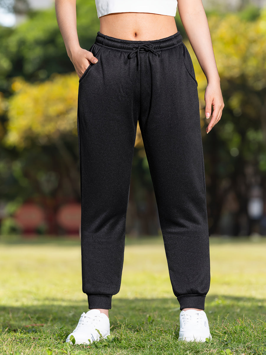 LSYTQRW Unisex Casual Sweatpants, 100% Polyester Knit Fabric, Solid Color, Loose Fit with Drawstring Waist, Long Length, Belted, for Weekend Wear - Fall/Winter Collection - Black