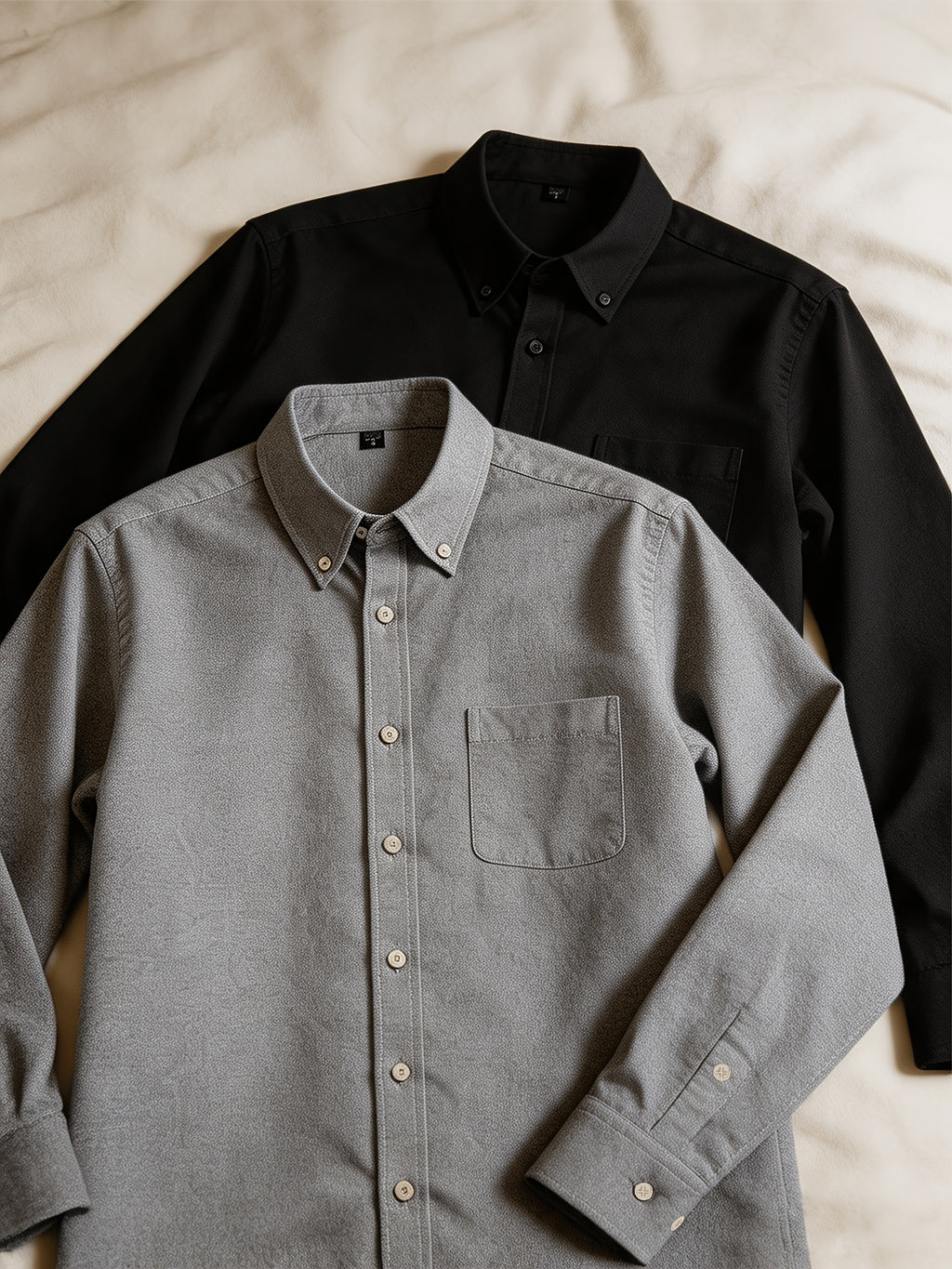 1+1 2pcs Classic Men's Oxford Plain Color Shirt, Long Sleeve Spring/Autumn Pocket Lapel Shirt for Casual Daily Outings - Grey+Black