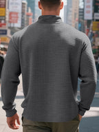 Men'S Four-Season Minimalist Casual Loose Jacquard Stand Collar Half-Zip Base Sweatshirt - Dark Gray