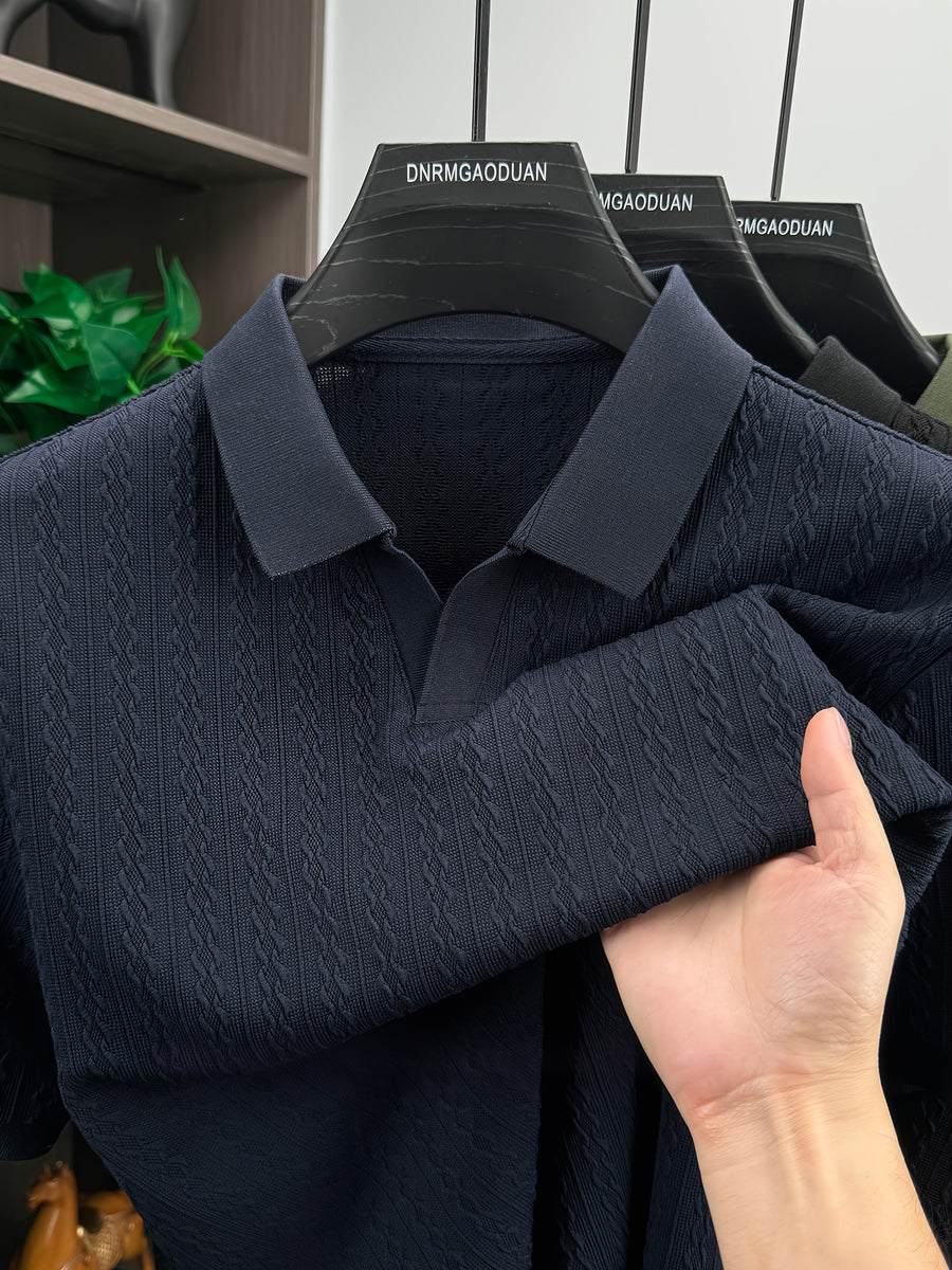 Golf Polo Shirt, Men'S Casual Short Sleeve Top, Comfortable And Breathable T-Shirt, Jacquard Fabric Design, Suitable for Business, Casual, And Outdoor Wear - Navy Color