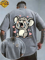 Warner Bros. Officially Authorizes Crying on the Floor with Floating Love Print  Washed Outdated Short Sleeve T-shirt for Men and Women, Machine Washable Daily Commuter Outdoor Sports and Leisure Top - Grey