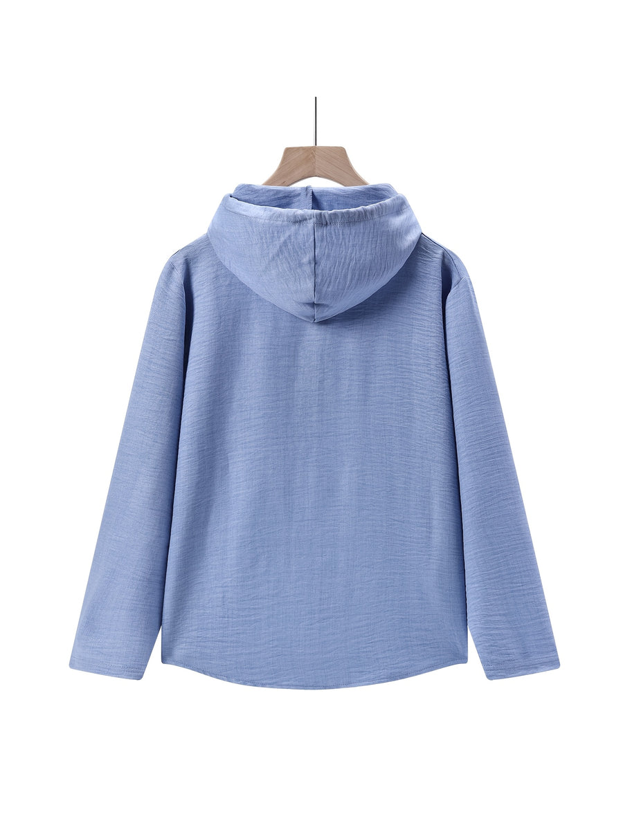Men'S Breathable Hooded Long Sleeve Beach Henley Base Shirt - Light Blue