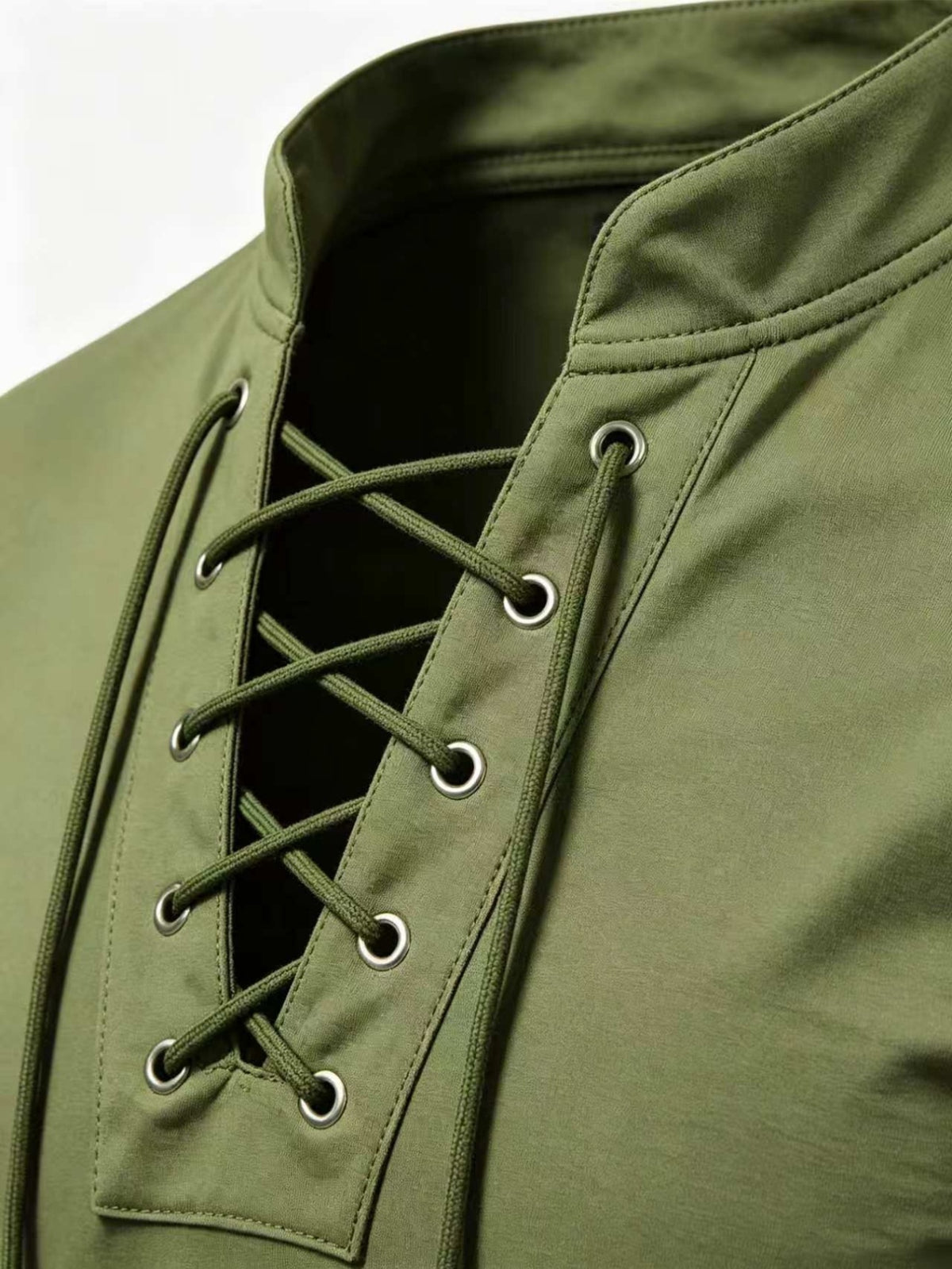 2026 New Men'S Casual Outdoor Tie-Neck Polo Shirt - K, Long Sleeve for All Seasons, Button-Less Design with Cross Drawstring, Stand Collar, Breathable And Comfortable, Quick-Dry - Military Green