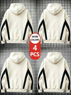 4pcs 2026 Autumn Winter Men'S Street Casual Hooded Sweatshirt, Contrast Line Diagonal Cut Long Sleeve Skin-Friendly Warm Drawstring Large Pouch Hoodie - Apricot + Apricot + Apricot + Apricot