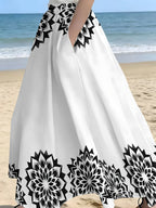 Black Golden Leaf Pattern Elegant Skirt, Summer Casual Vacation Style - Mixed colors