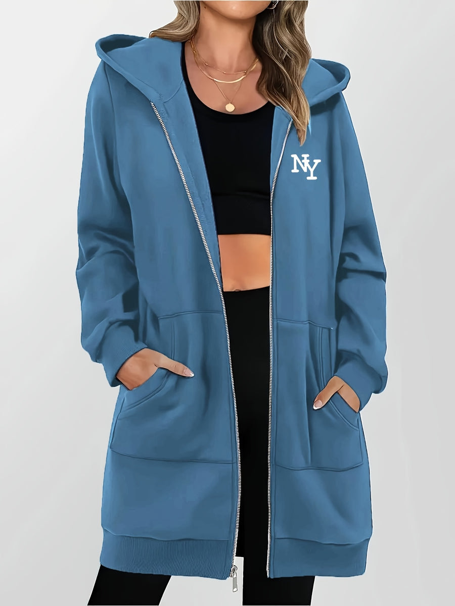 Women's Fashion Zip-Up Hoodie - Peacock Blue
