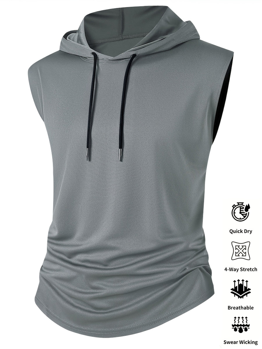 Men's Summer Fitness & Sports Casual Versatile Hooded Tank Top, Men's Casual Comfortable Breathable Hooded Tank Top T-Shirt - Grey