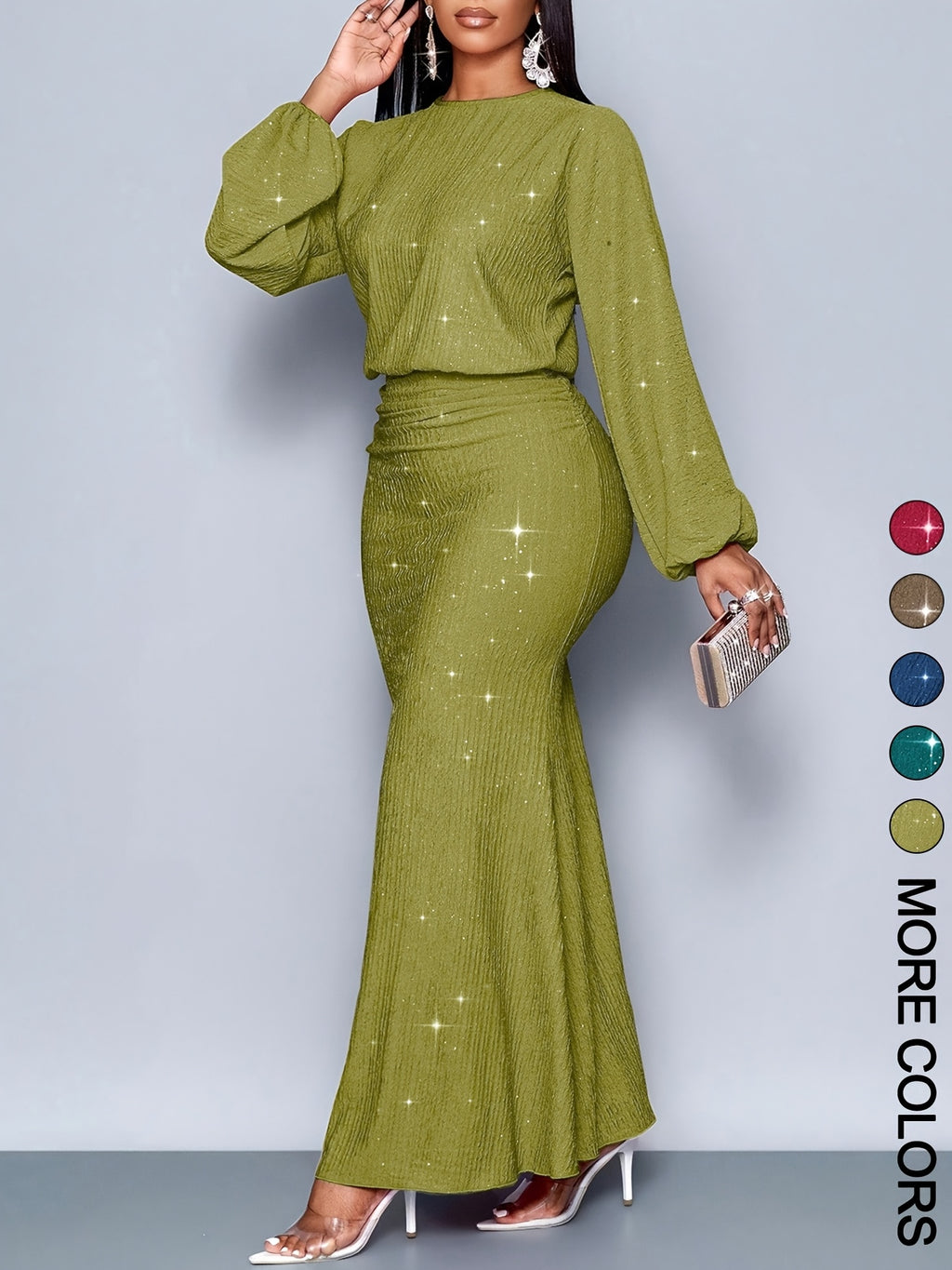 Spring Autumn Winter Christmas Party Vacation And Valentine'S Day Date Elegant Mermaid Hem Tight Sexy Long Sleeve Dress - Matcha Color