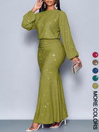 Spring Autumn Winter Christmas Party Vacation And Valentine'S Day Date Elegant Mermaid Hem Tight Sexy Long Sleeve Dress - Matcha Color