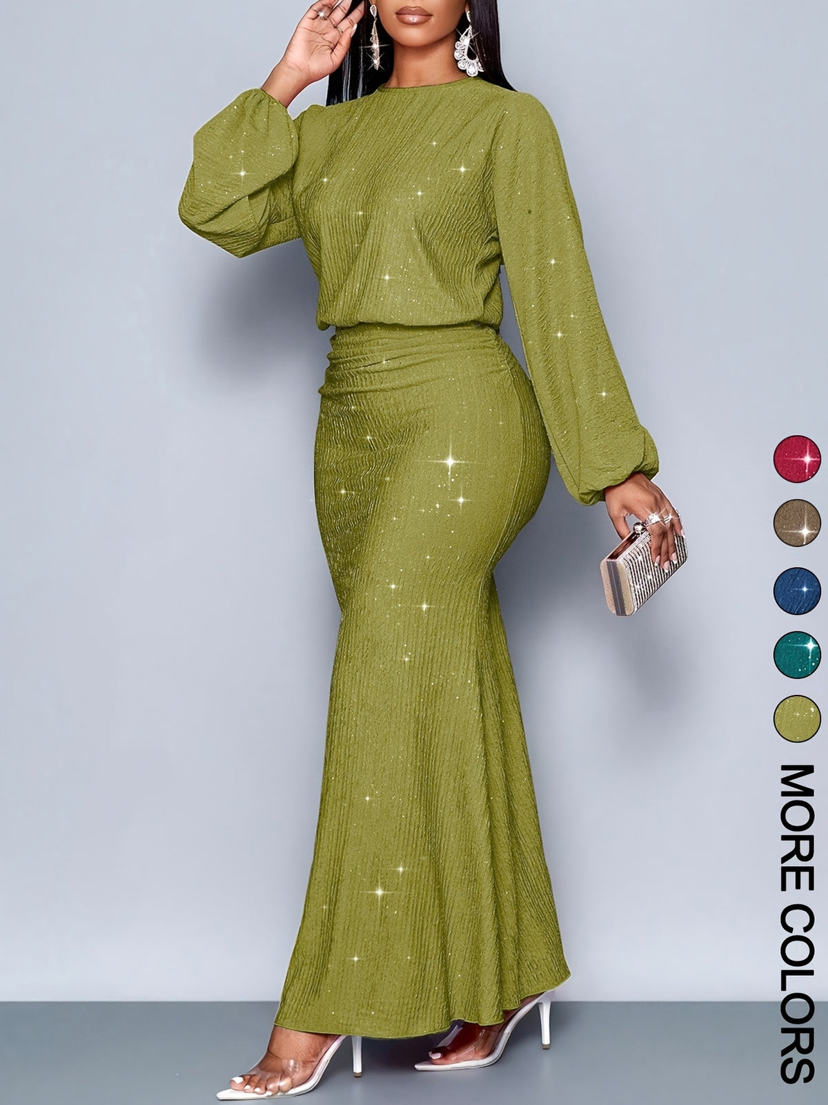 Spring Autumn Winter Christmas Party Vacation And Valentine'S Day Date Elegant Mermaid Hem Tight Sexy Long Sleeve Dress - Matcha Color