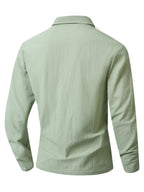 KJ-CX023-YY Old Money Style Men'S Solid Color Henley Lapel Long Sleeve Top V-Neck Pullover Shirt Beach Vacation Casual Shirt Outerwear - Light Green