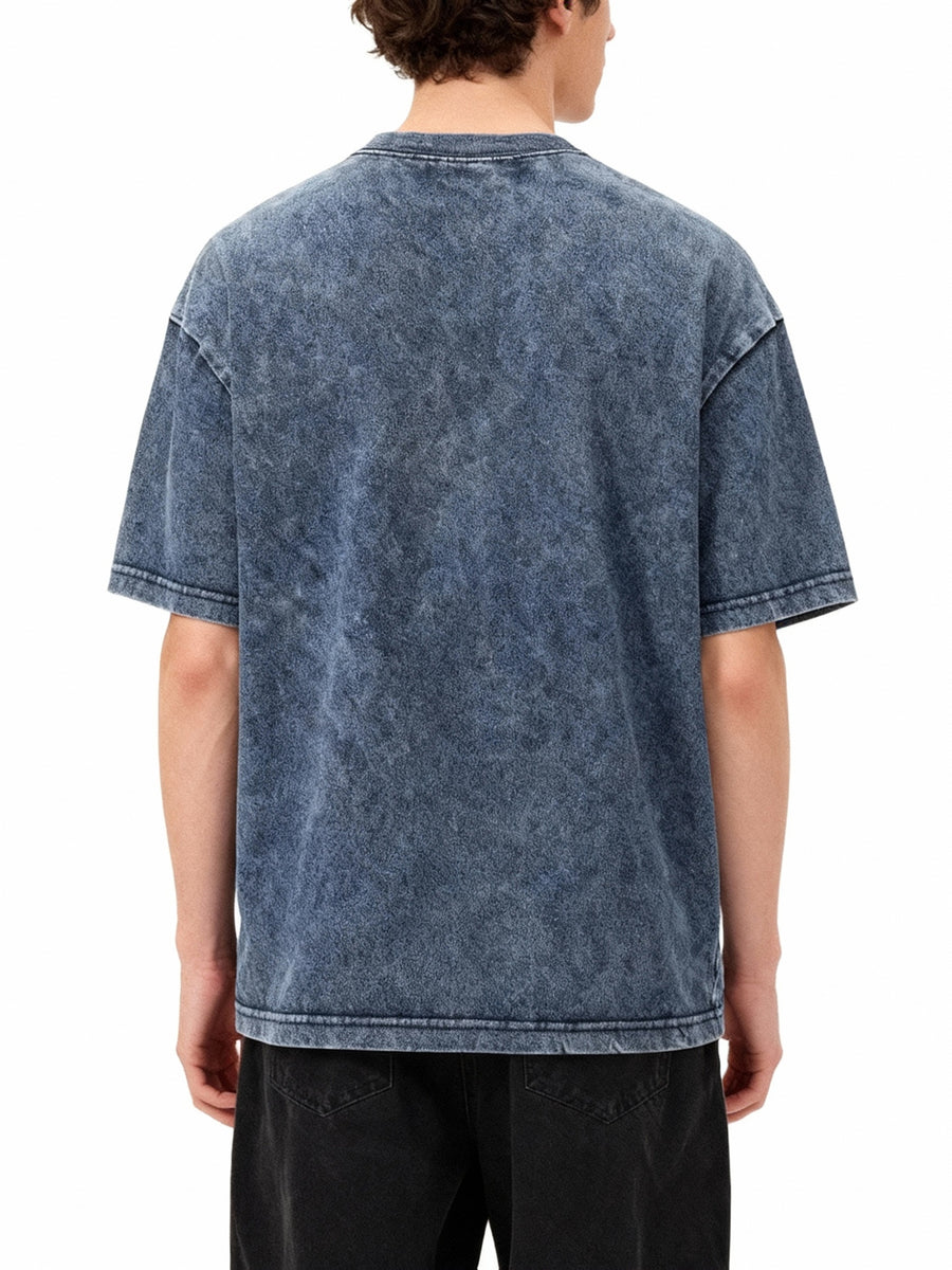 Spring Summer Fall New 240G Heavyweight Denim Washed T-Shirt Pocket Style Short Sleeve Loose American Vintage Trendy Brand Short Sleeve T-Shirt Men'S T-Shirt - Light Blue