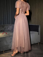 Women's Elegant Formal Party dress - Long Evening Gown with Waist Definition, Flattering Fit for Prom, Wedding, Gala - Formal Event Attire, Formal Dresses, Prom Dress, Sleek Silhouette, Sophisticated Detailing - Camel