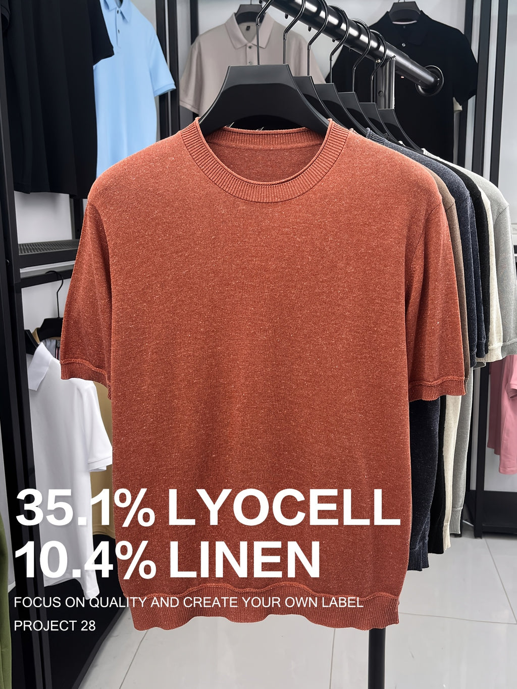 35.1% Lyocell And 10.4% Linen High-Quality Light Luxury Men'S Short Sleeve Round Neck Pullover Knit T-Shirt Fashion Casual Suitable for Outdoor Sports Golf Base Layer Floral Yarn Knit Fabric Collar Rolled Edge Craft Easy Commute Light Business Style - TwistOrange