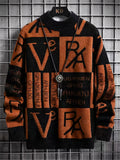 [Maiqiqi Obm]New Autumn And Winter Men'S Knitted Pullover, Round Neck Letter Patchwork Knit Sweater, Featuring a Unique Combination of Letters And Text Elements, Creating a Distinct Street Fashion Vibe And a Casual Stylish Atmosphere - Orange-Red