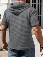 Men's Casual Summer New Arrival Short-Sleeve Versatile Fashionable Sporty Comfortable Trendy Loose Waffle Knit Hooded T-Shirt - Dark Gray