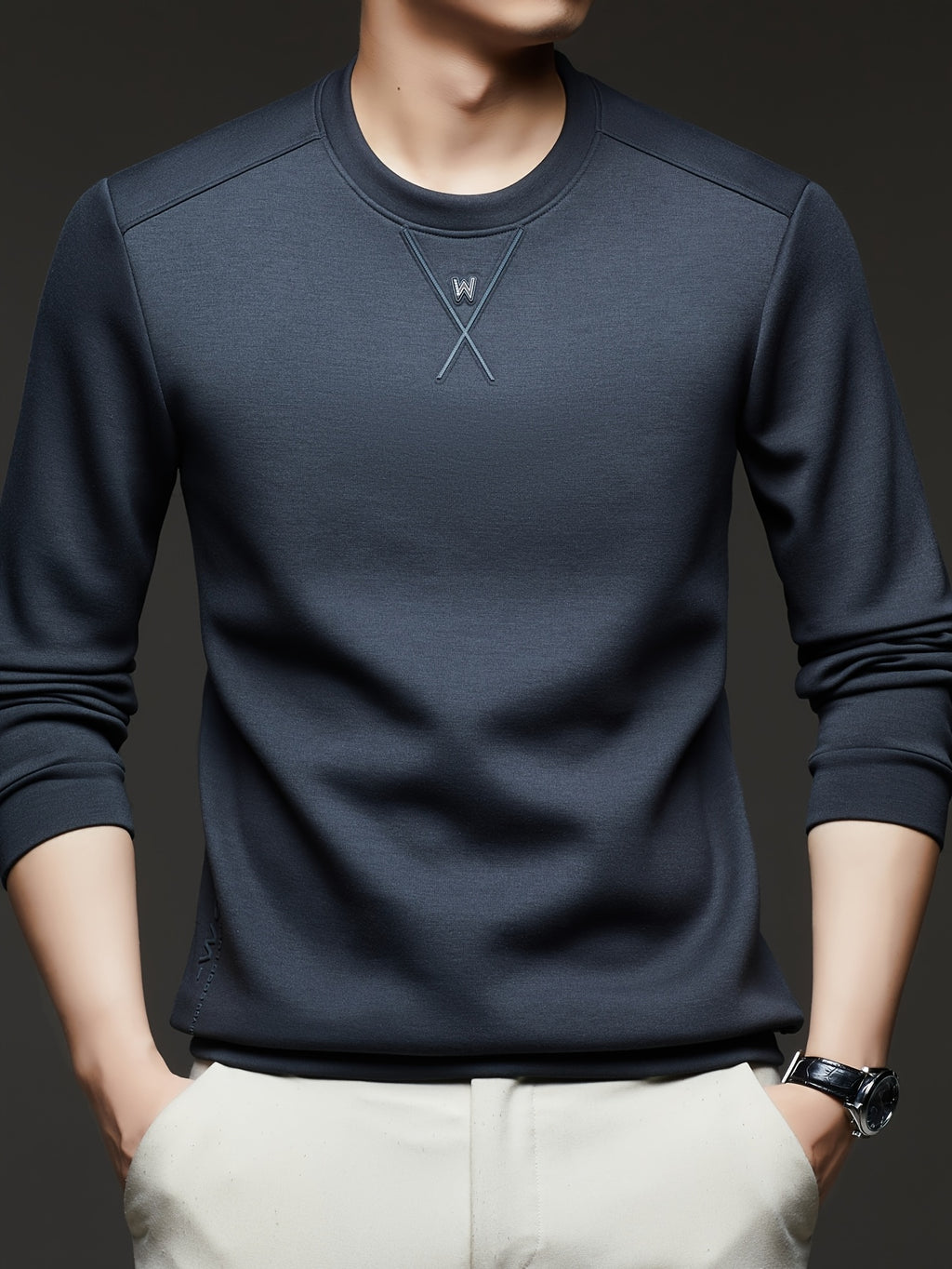 [Xingfan] 2026 Summer Men'S Long Sleeve T-Shirt Solid Round Neck Athletic Base Layer Sweatshirt - Dark Gray