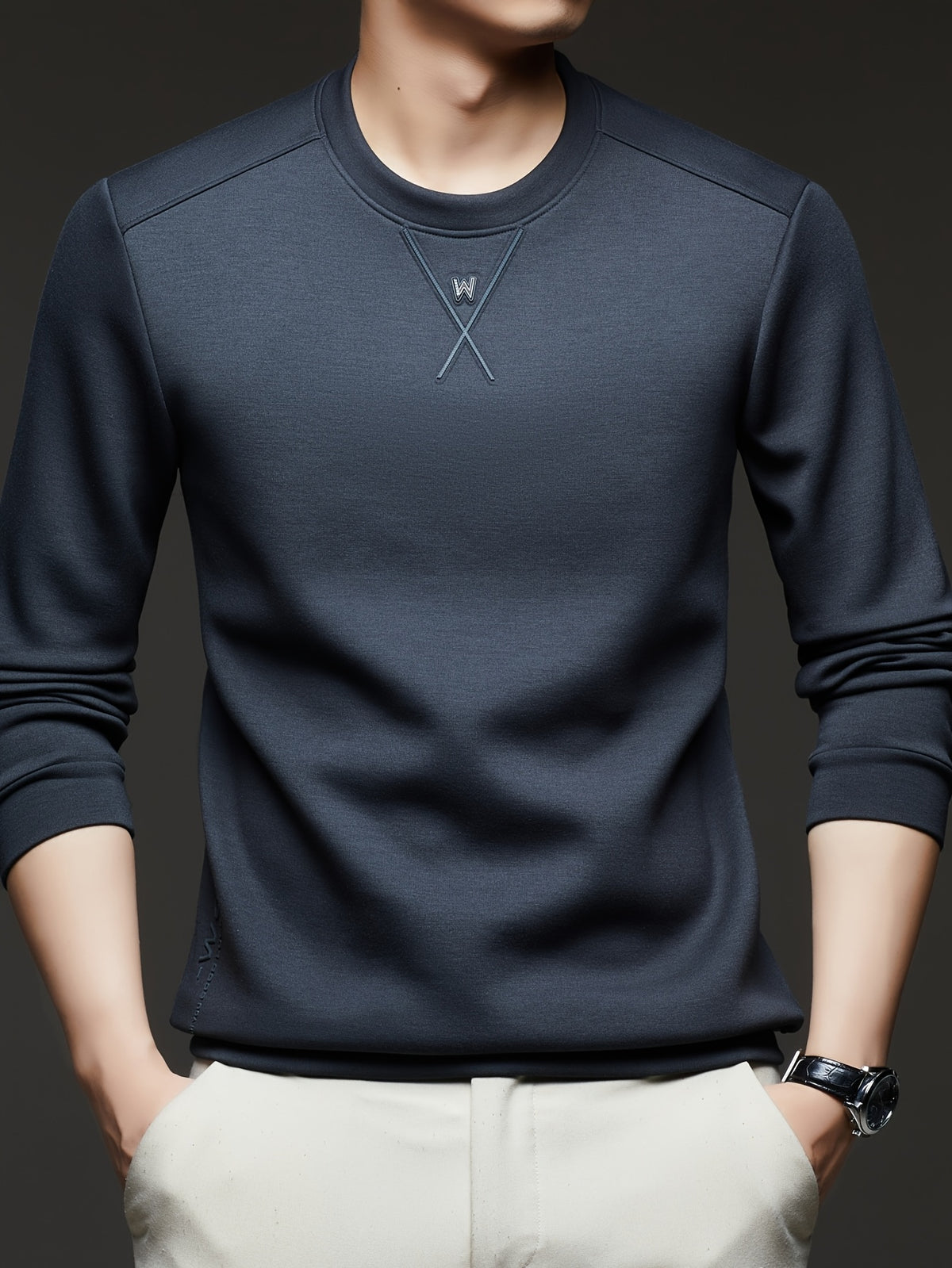 [Xingfan] 2026 Summer Men'S Long Sleeve T-Shirt Solid Round Neck Athletic Base Layer Sweatshirt - Dark Gray