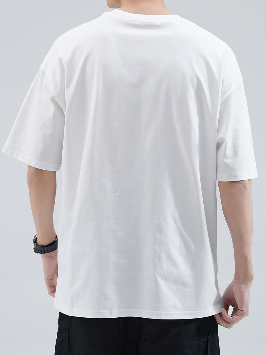 Men's Basic Round-neck Pure Short-sleeve T-shirt, Unisex Essential for Daily Casual Wear, Breathable and Soft - White