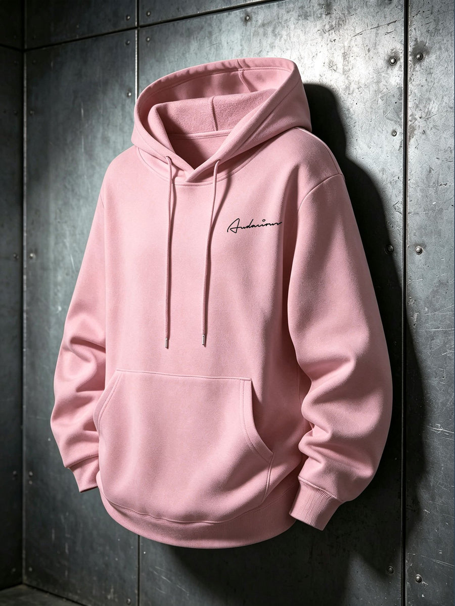 Retro American Hand-Signed Small Label Hooded Sweatshirt Men'S with Hood Casual Street Trendy All-Match Long Sleeve Top Casual Wear Hoodie Winter Clothes for Men - Pink Color