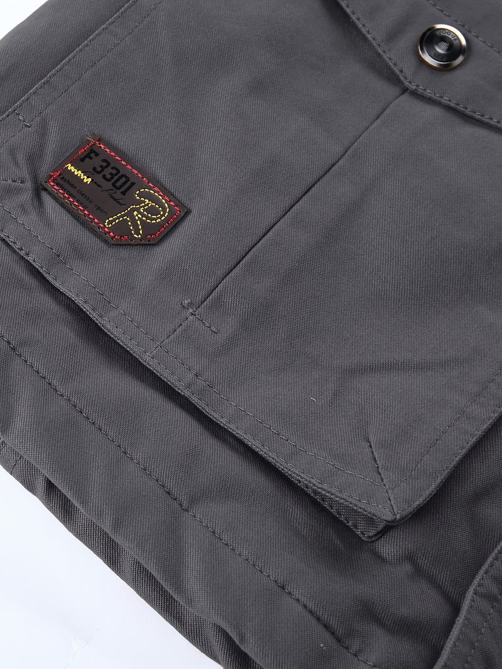 Men'S Fleece-Lined Thickened Jacket, Multi-Pocket Design, 100% Casual Outdoor Coat, Stand-Up Collar And Button Closure, Suitable for Autumn And Winter - Grey