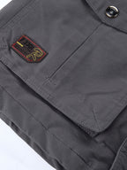 Men'S Fleece-Lined Thickened Jacket, Multi-Pocket Design, 100% Casual Outdoor Coat, Stand-Up Collar And Button Closure, Suitable for Autumn And Winter - Grey