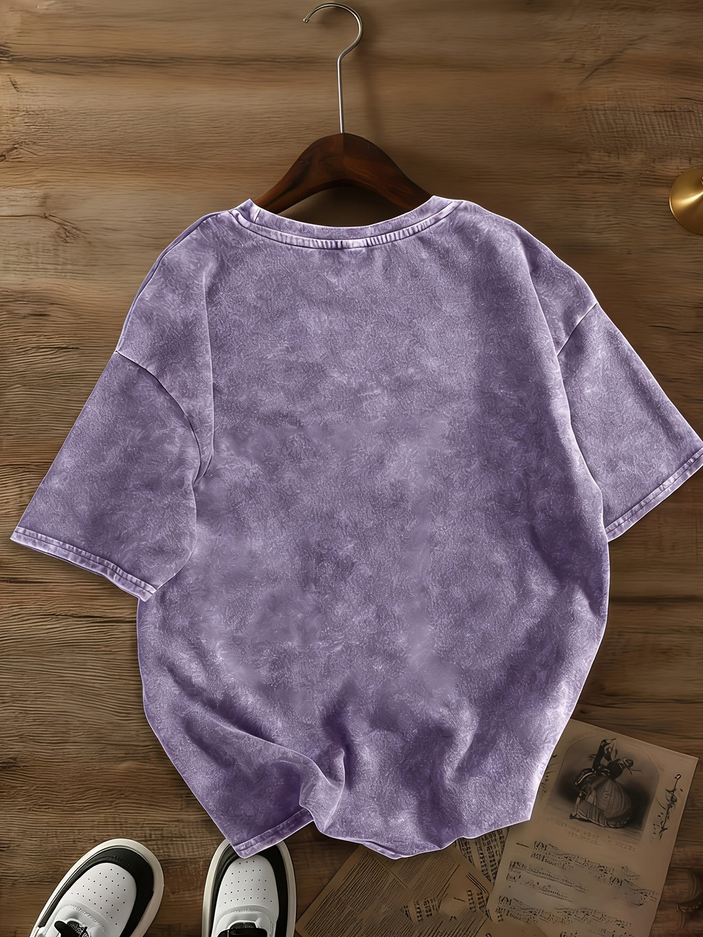 Plus Size, Retro Cassette Tape "I'm Not Old I'm Vintage" Print Women Washed T-Shirt - Purple