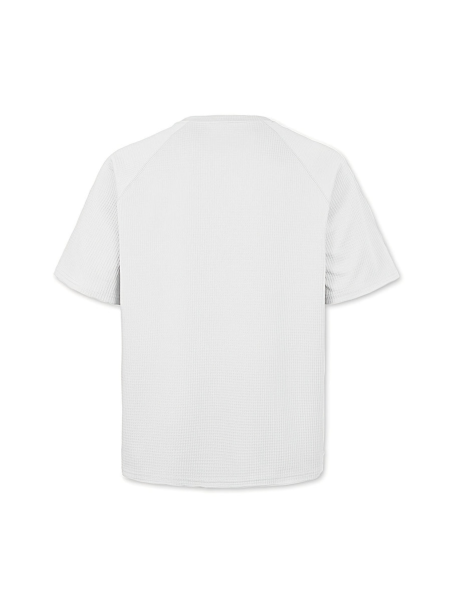 3pcs Set Men'S Waffle Knit Short-Sleeve T-Shirts, Lightweight And Breathable Crew Neck Tops. Suitable for Daily Casual Wear, Summer Vacations And Outdoor Activities. Loose Cut, Soft And Comfortable Fabric, Versatile Daily Fashion Style - White+light blue+khaki