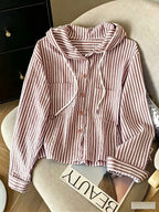 Relaxed Fit Striped Hooded Cardigan - Red
