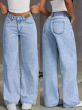 Women's Distressed Snowflake Washed Loose Straight-Leg Jeans - Light Blue