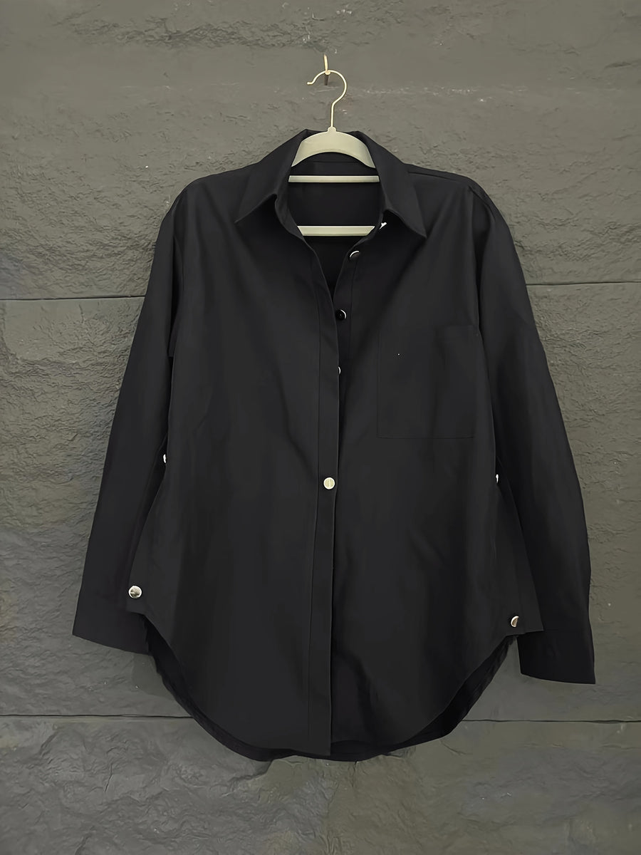 Women'S Solid Long Sleeve Shirt - Black