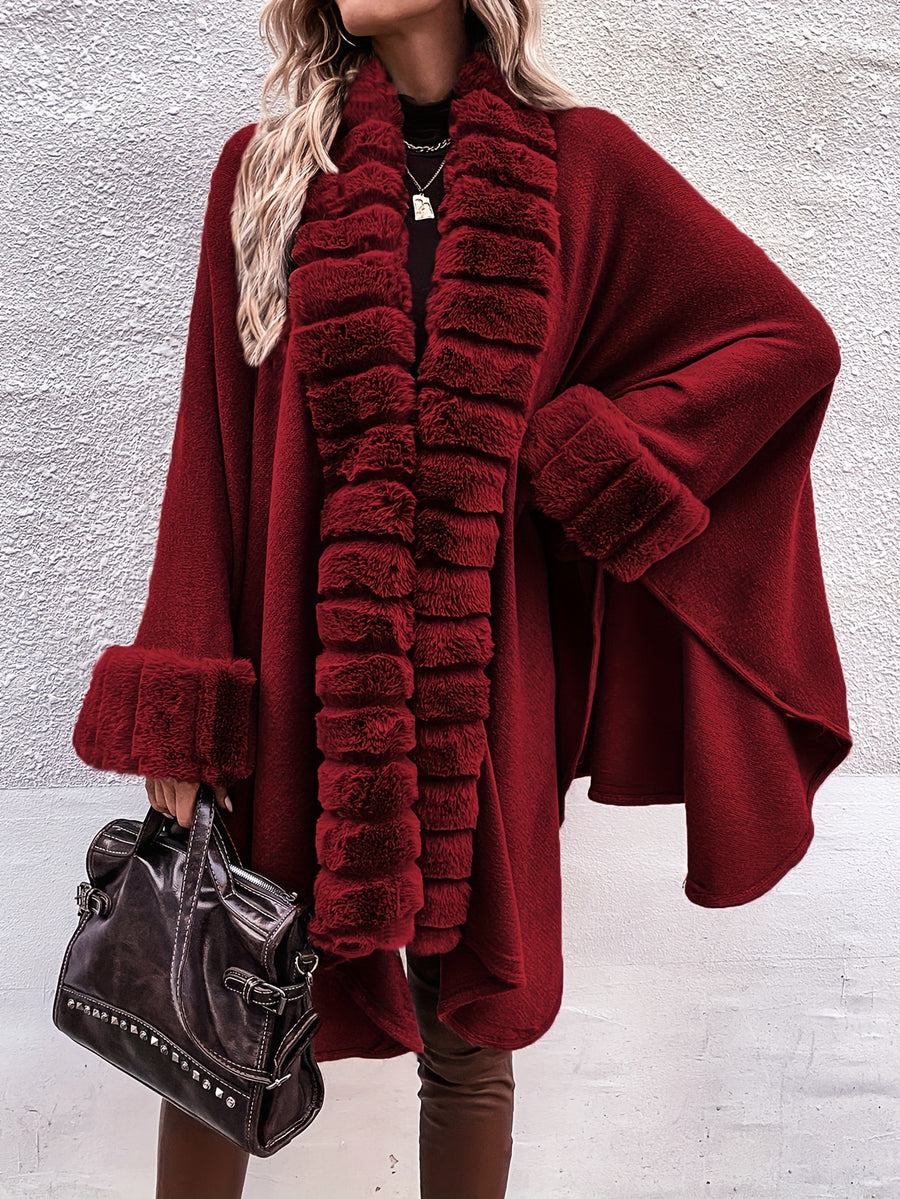 Western Autumn Winter New Mid-Length Luxurious Faux Patchwork Cardigan Sweater Tassel Shawl Cloak Coat - Burgundy