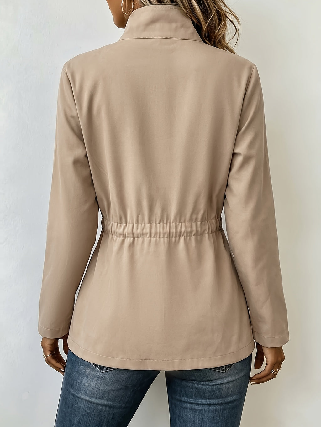 New Spring/Autumn Women's Casual Jacket with Workwear-Style Multiple Pockets, Waist-Cinching Fit, Versatile Outerwear - Khaki