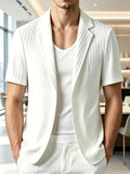 Solid Color Textured Thin Short-Sleeve Shirt with Suit Collar, Light Business Banquet Commuting Handsome Men's Shirt - White