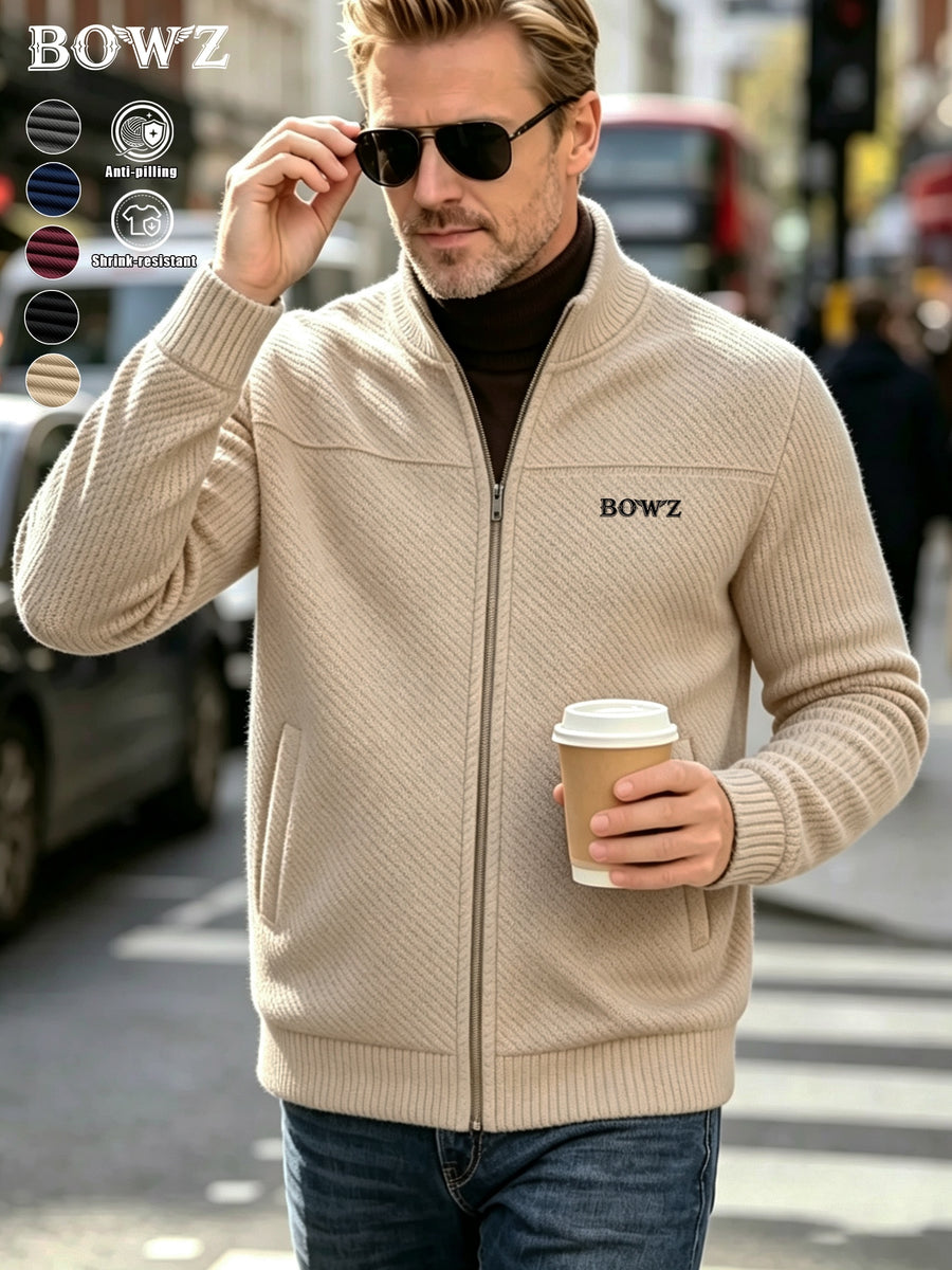 Men's New Spring/Autumn Baseball Collar Jacket, Fashionable Business Casual Outerwear, Versatile Long-Sleeve Jacket, Suitable for Office Workers and White-Collar Men for Casual Outings and Daily Commutes, Comfortable and Stylish Solid Color Jacket - Khaki