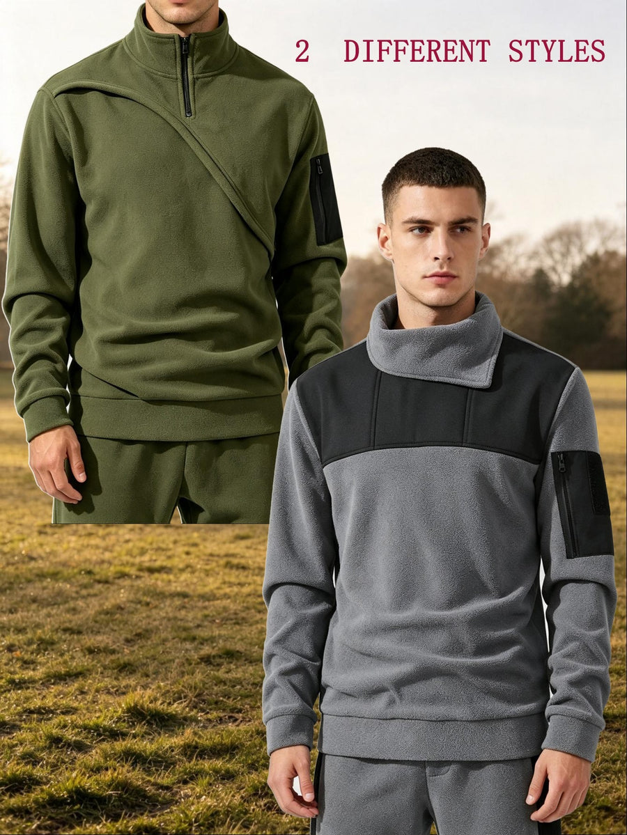 Men'S Autumn And Winter Novelty Sweater Two-Piece Set, Different Sweaters, Fashionable Street Tops - Grey+green