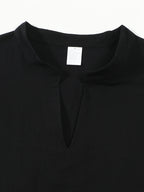 Men'S Stand Collar Short V-Neck Top, Lightweight Comfortable Solid Color Casual Shirt, Commute Easy Single Piece T-Shirt - Black