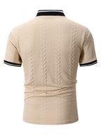2pcs Men'S Ribbed Half-Zipper Short Sleeve Polo Shirts, Textured Knit Breathable T-Shirts, Commute Vacation Sports Casual Stand-Up Short Sleeves, Contrast Trim Collar And Cuffs, Zippered Placket Design, Suitable for Summer Casual/Commute/Date Wear - Black+khaki