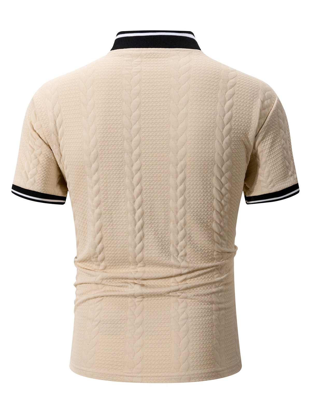 2pcs Men'S Ribbed Half-Zipper Short Sleeve Polo Shirts, Textured Knit Breathable T-Shirts, Commute Vacation Sports Casual Stand-Up Short Sleeves, Contrast Trim Collar And Cuffs, Zippered Placket Design, Suitable for Summer Casual/Commute/Date Wear - Black+khaki