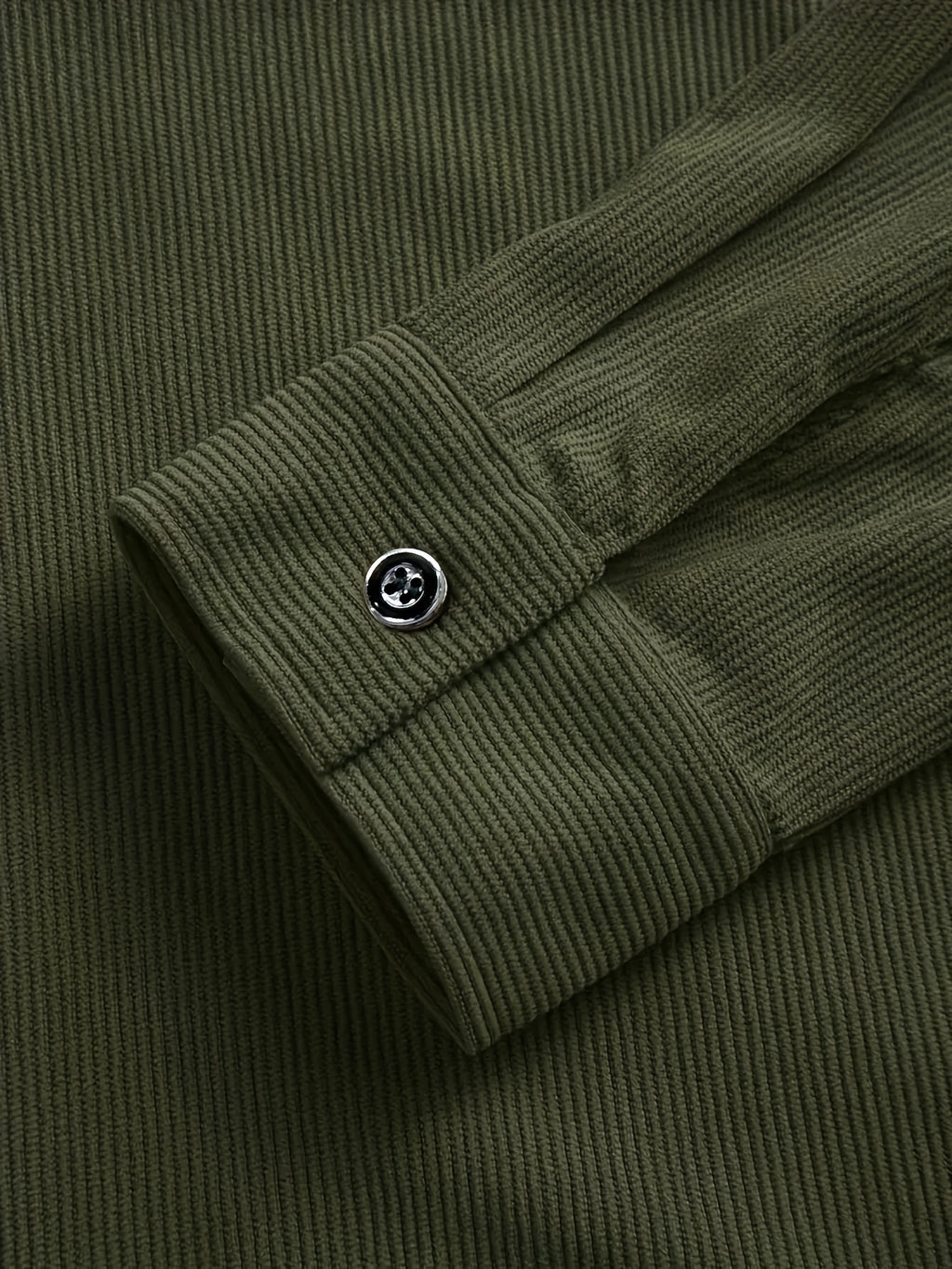 Men's Corduroy Shirt, New Spring/autumn/winter Men's Shirt Jacket, Lapel Collar with Solid Color Snap Button Design, Suitable for Casual Style - fern green
