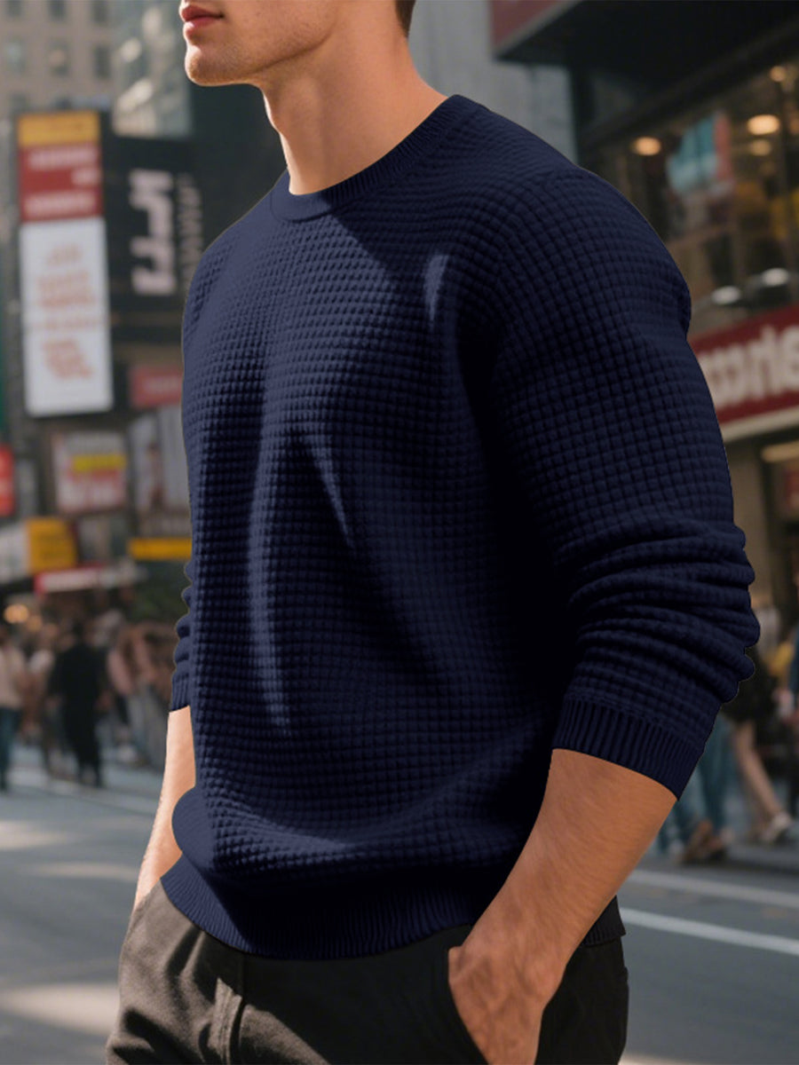 4pcs Men's Textured Sweatshirt, Fashionable Jacquard Texture Crew Neck Sweatshirt, Three-Dimensional Pineapple Check Pattern Solid Color Pullover, Spring and Autumn Warm Long-Sleeve Sweatshirt, Men's Fashionable Solid Color Simple Lightweight - Khaki + Black + Light Gray + Navy Blue