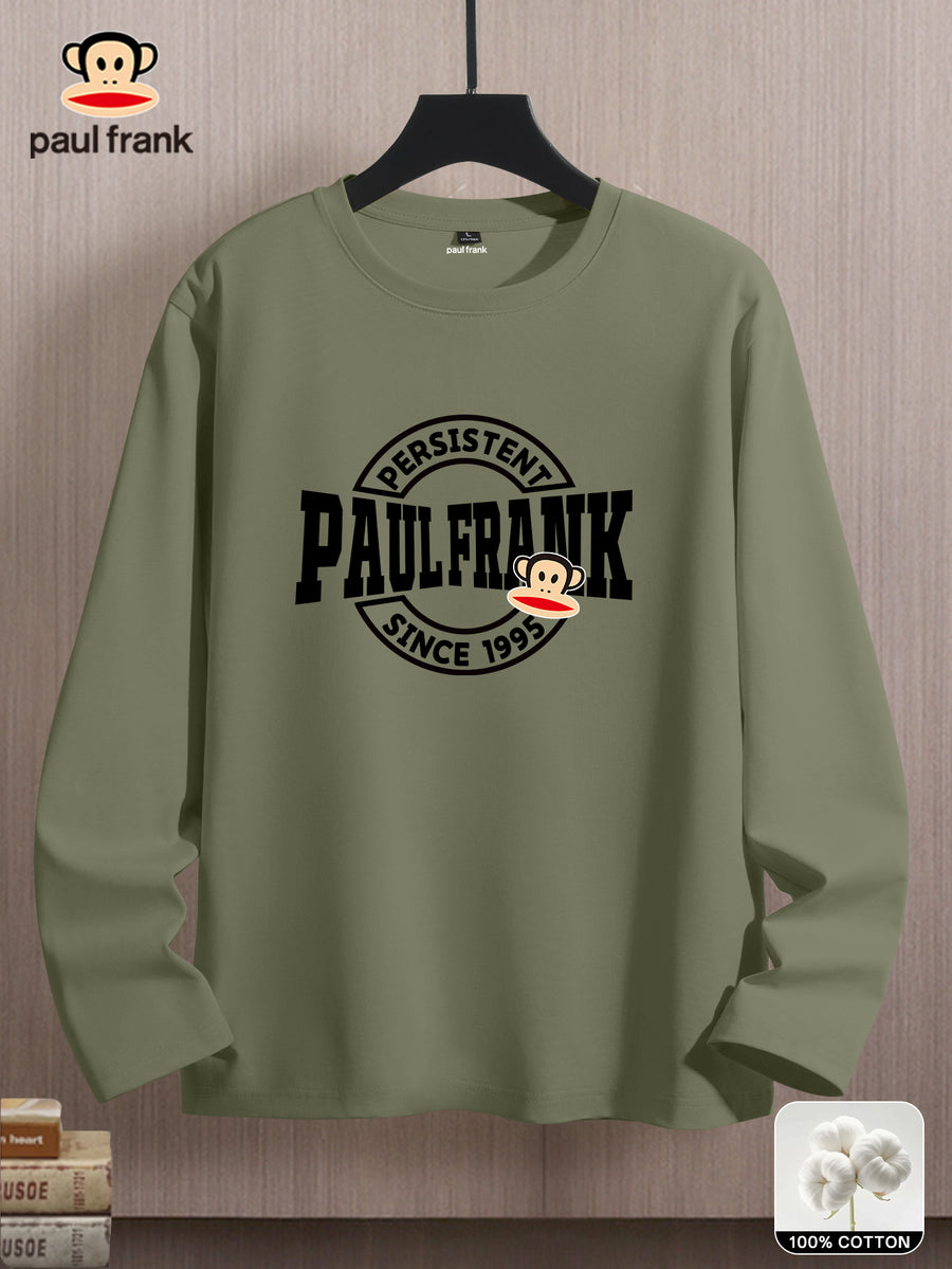 Mùshān Snow Selected Paul Frank Pure Breathable Spring And Autumn Men'S Long Sleeve T-Shirt - Matcha Green