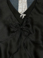 Women's Casual Solid Color Back-Tie Ruffle Sleeve Flutter Sleeve V-Neck Bow Tie Shirt, Suitable for Summer, Autumn, Spring, All-Season Wear, Ideal for Dating, Vacation, Shopping, and Daily Casual Outfits - Black
