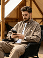 Men's Casual Long-Sleeve Shirt, Lightweight Spring/Autumn Fashion Lapel Shirt for Outdoor Daily Outings, Wrinkle-Free Men's Top - Brown