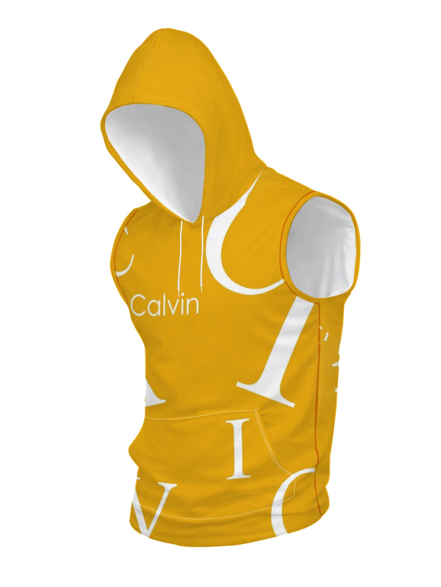 Men's Sleeveless Hooded Sports Top Fashion Yellow And White Color Block Letter Print Gym Wear Breathable Comfortable for Daily Training Casual Versatile Trendy Top - Mixed colors