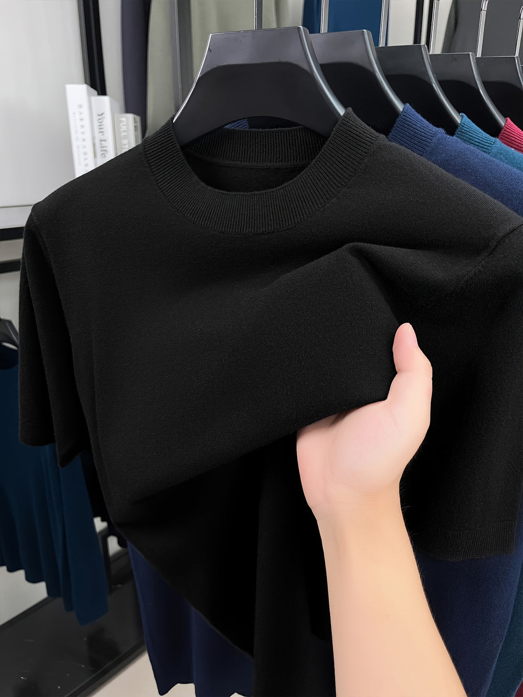 Men'S Summer Short-Sleeve Knit Top, Classic Round Neck Easy Solid Color Design, Breathable And Moisture-Wicking, Fashionable And Versatile in Multiple Colors, Suitable for Casual And Athletic Wear - Black