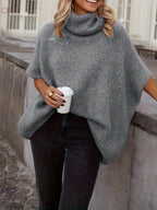 WY0813037 New Autumn Winter European and American Fashion Solid Color High Neck Comfortable Shawl Cape Sweater for Women 2025 - Grey