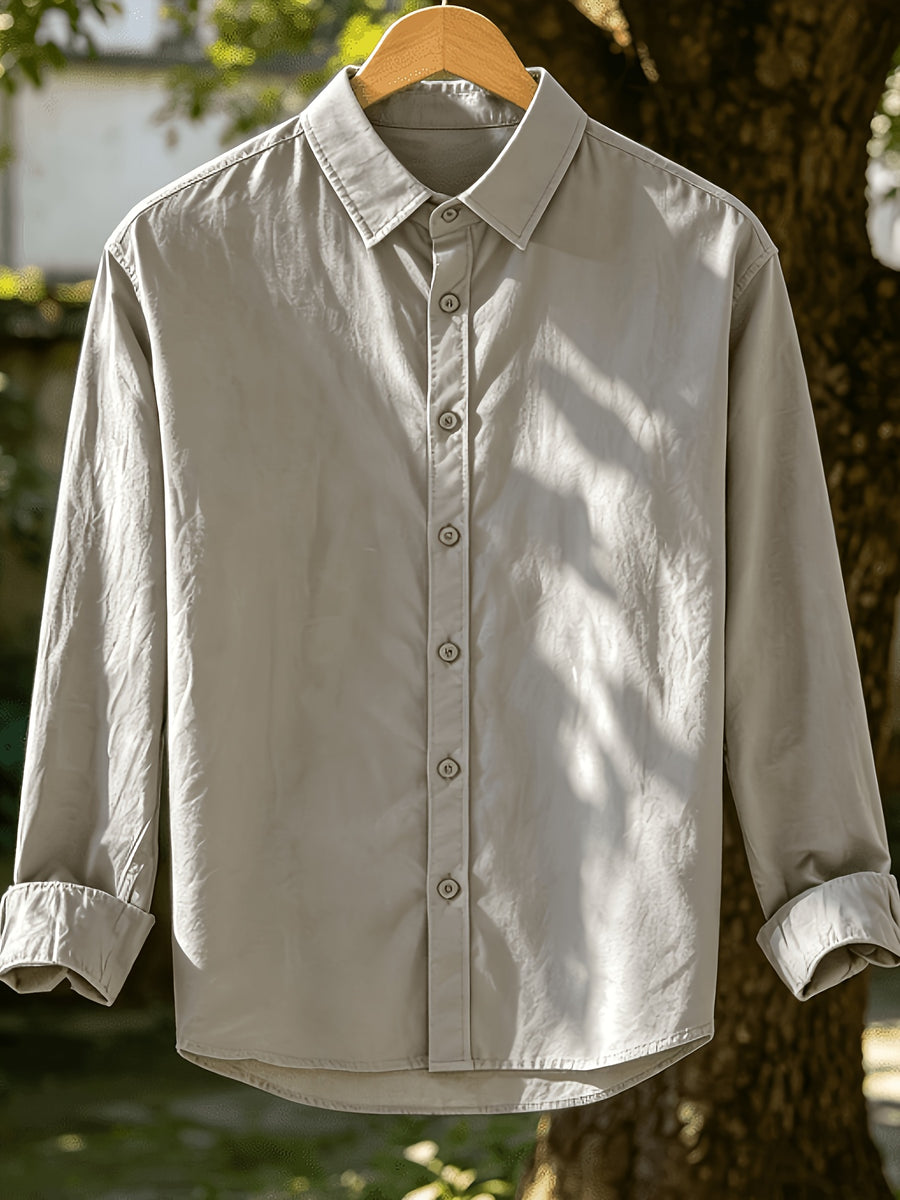 Single Piece Men'S Solid Color Long-Sleeve Shirt, Loose And Soft Button-Up Cardigan Design, Comfortable And Skin-Friendly, Available in Multiple Colors, Versatile for Daily Wear And Outdoor Adventures - Grey