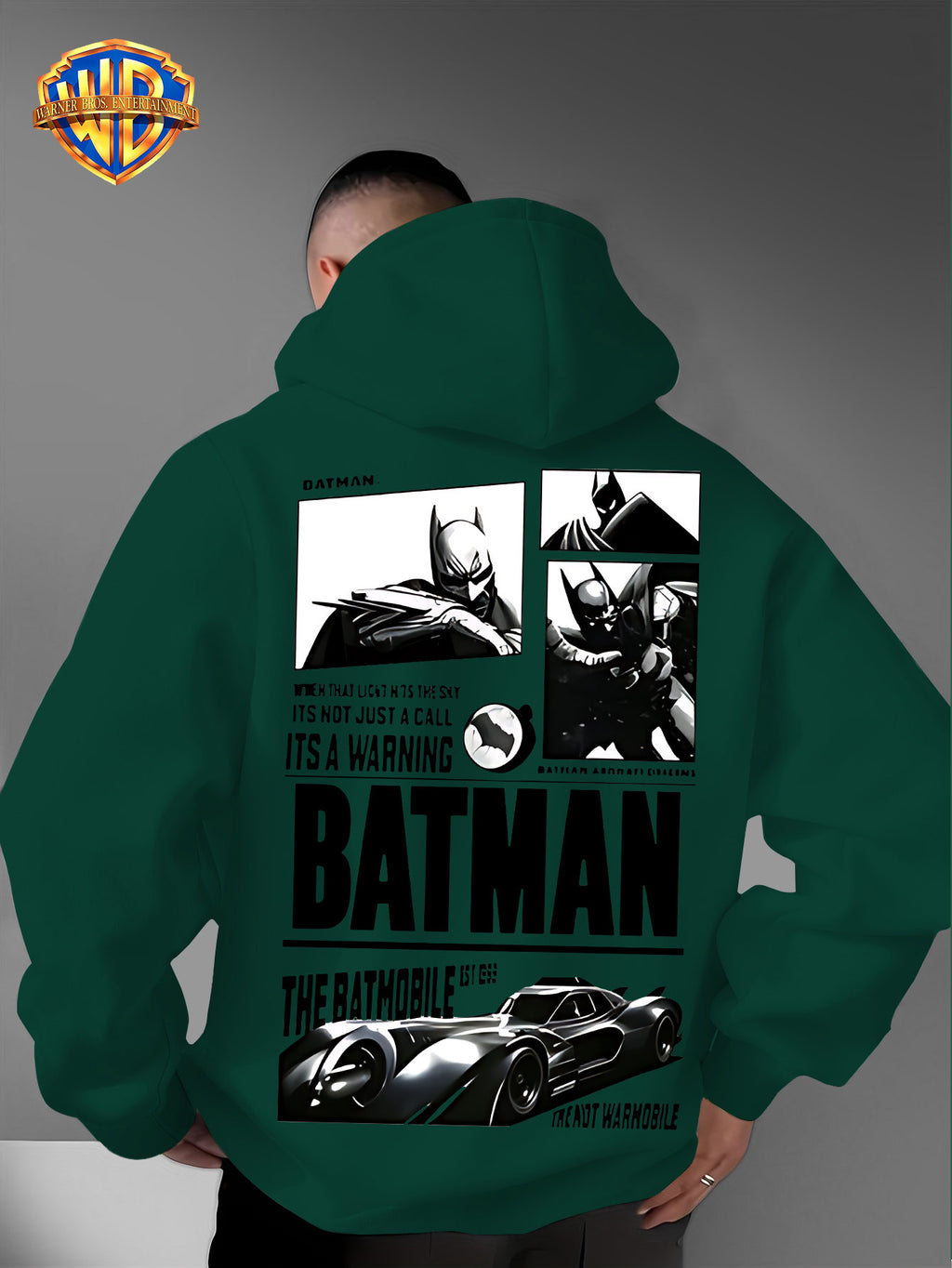 Warner Bros. Authorized American Dark Superhero Retro Batman Comic Poster Print Hooded Sweatshirt, with Adjustable Drawstring, Comfortable And Warm, Fashionable And Versatile Men'S Casual Sweatshirt, Suitable for Autumn And Winter Wear - Green