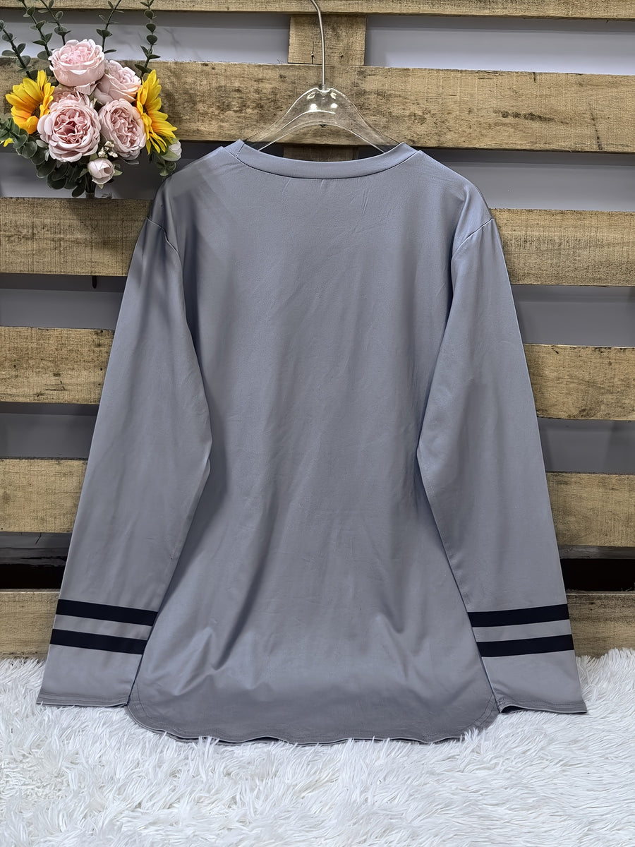 Women's Oversized '99' Number Print Blouse - Long Sleeve Casual Loose Fit SweeSuitable for Year-Round Wear, Machine Washable Comfy Tunic Top - Grey